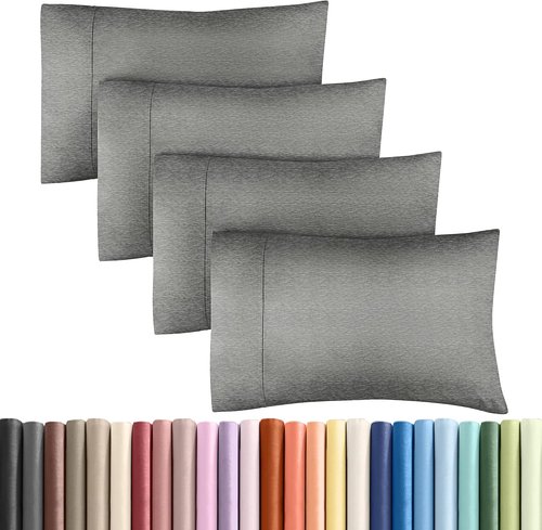King Pillow Cases by LuxHome - Ultra Soft Hotel Quality Covers | Wrinkle-Free & Fade Resistant - 4 Piece Set in Heathered Grey