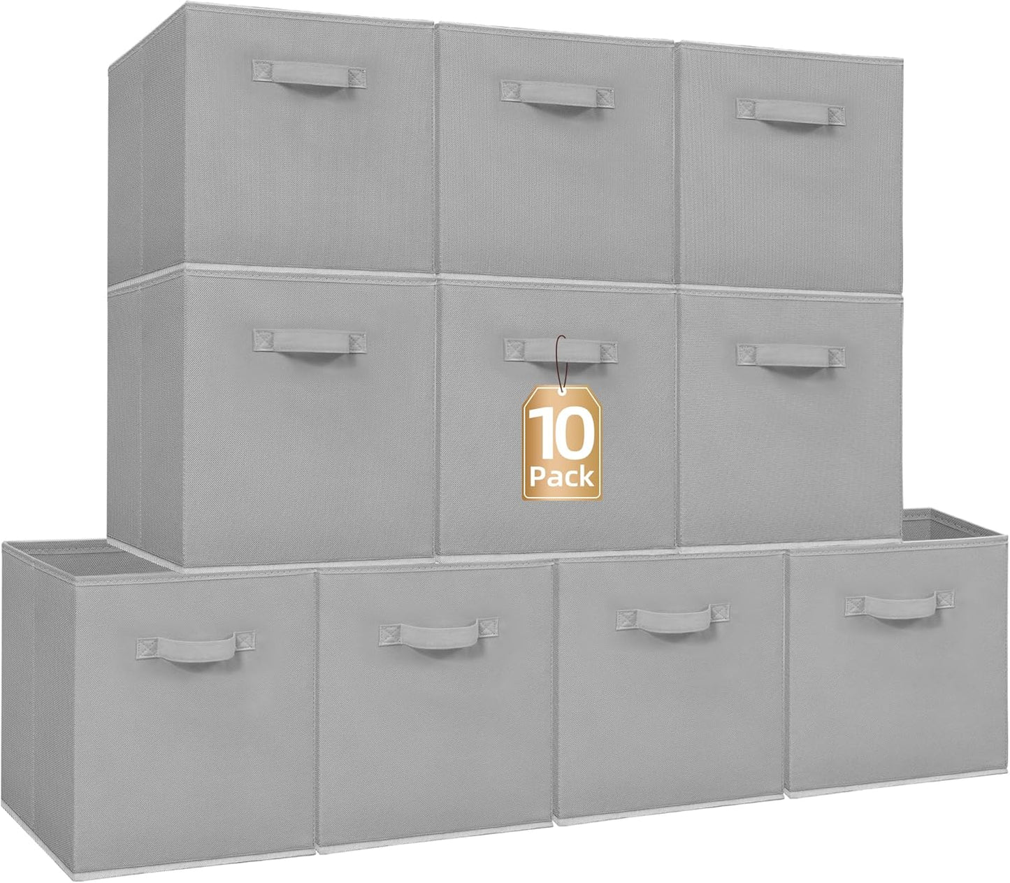 Storage Maniac 13-Inch Collapsible Storage Cubes - Durable Fabric Bins for Organization | 10-Pack Grey