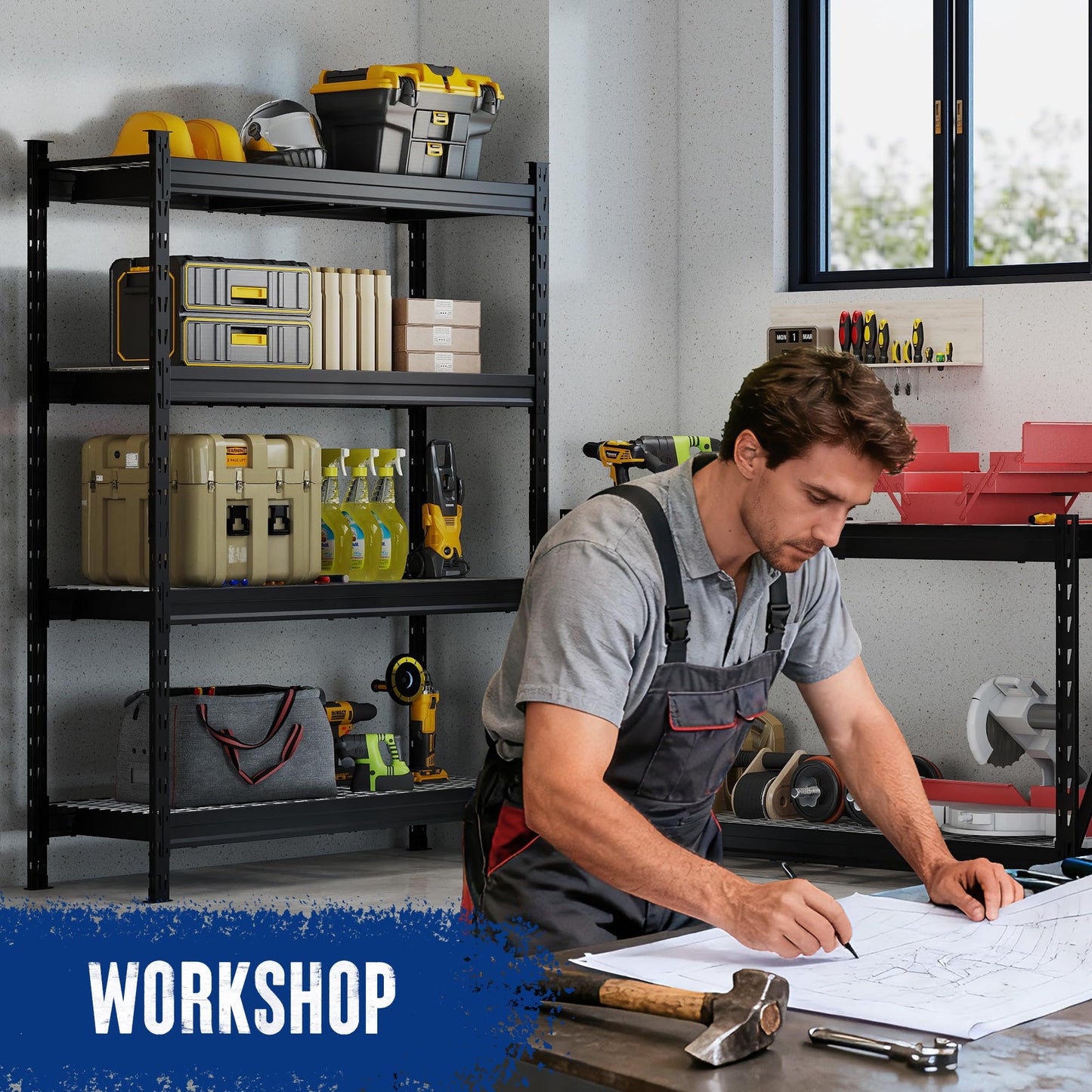 WORKPRO 77" Extra-Width Garage Shelving Units, 6400LBS Heavy Duty Utility Shelves, 4 Tier Industrial Adjustable Metal Storage Rack for Warehouse Shop Basement Organizers, 77”W x 24”D x 72”H