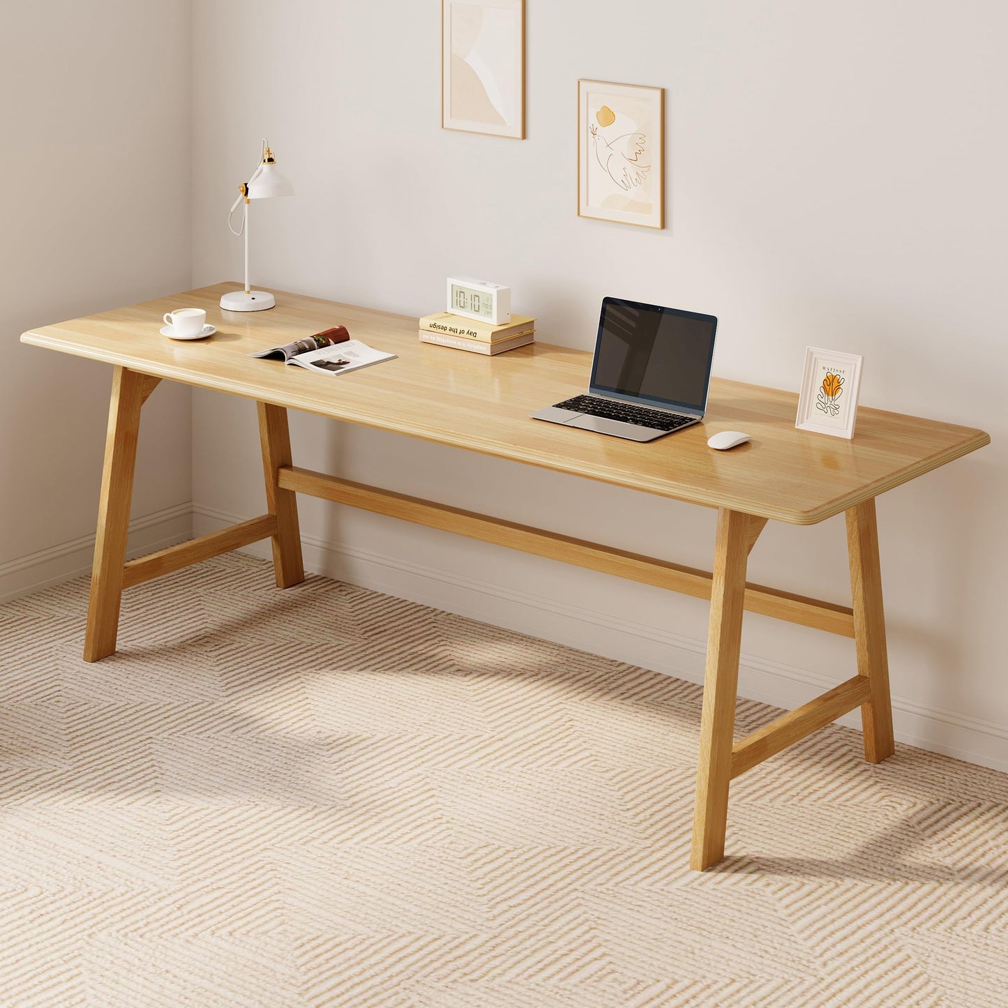 IOTXY Solid Wood Writing Table - 72" W x 24" D Minimalist Long Computer Desk for Home Office, Work, Study, Creativity, and PC Workstation, Oak