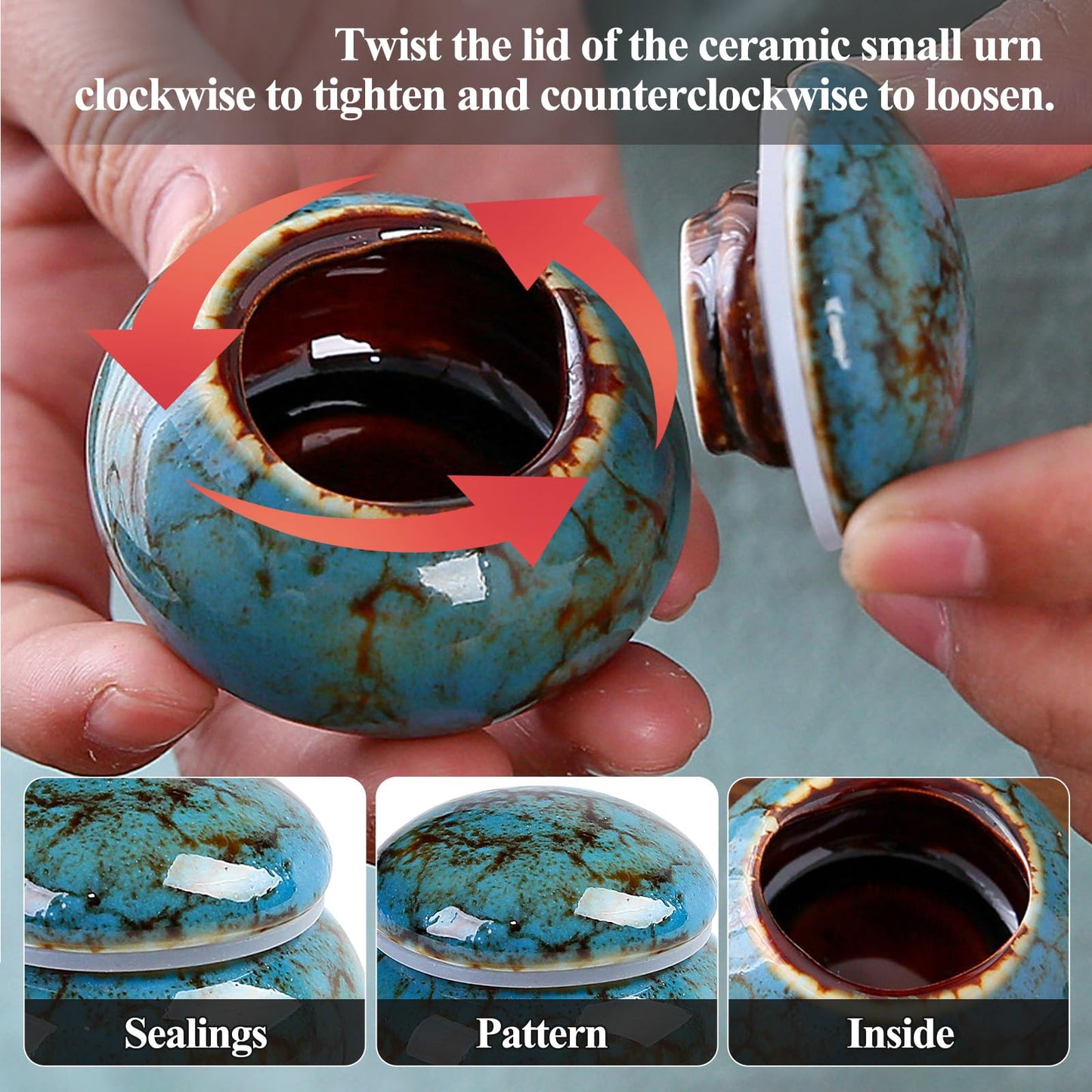 Small Urns for Human Ashes Keepsake,Ceramic Small Cremation Urn for Ashes for Women Adult Male with Gift Box and Velvet Bag 1.6'' Mini Urns for Pet Urn Dog Cat Ashes Keepsake Blue