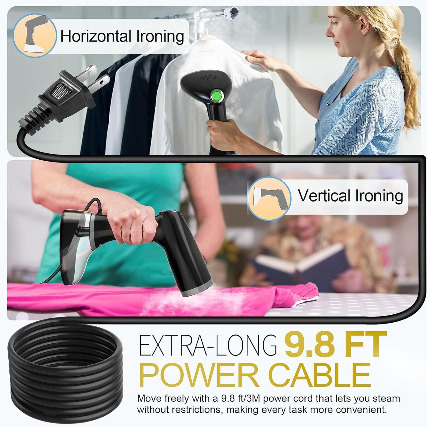 Skiennix Handheld Clothes Steamer - 1800W Fast Heat-Up, 3 Steam Settings, 380ml Tank, Portable Travel Use