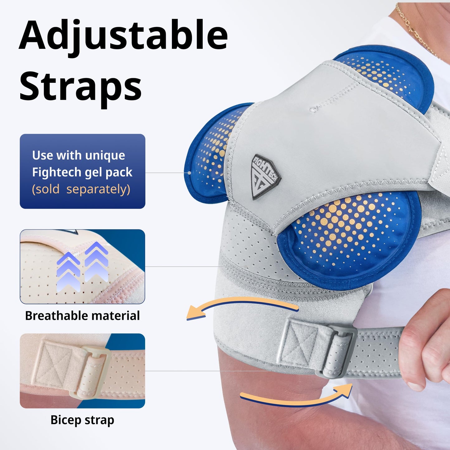 FIGHTECH Rotator Cuff Shoulder Brace for Women and Men - 2 Sizes - Shoulder Support - Pain Relief - Gray - Small (Chest 29-35" Bicep 9-12")