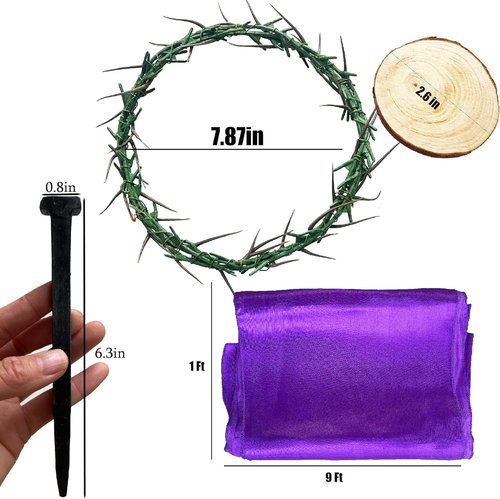 Crown of Thorns Set - 8 Religious Props for Good Friday Decor | Includes Thorn Crown, Nails & Whip