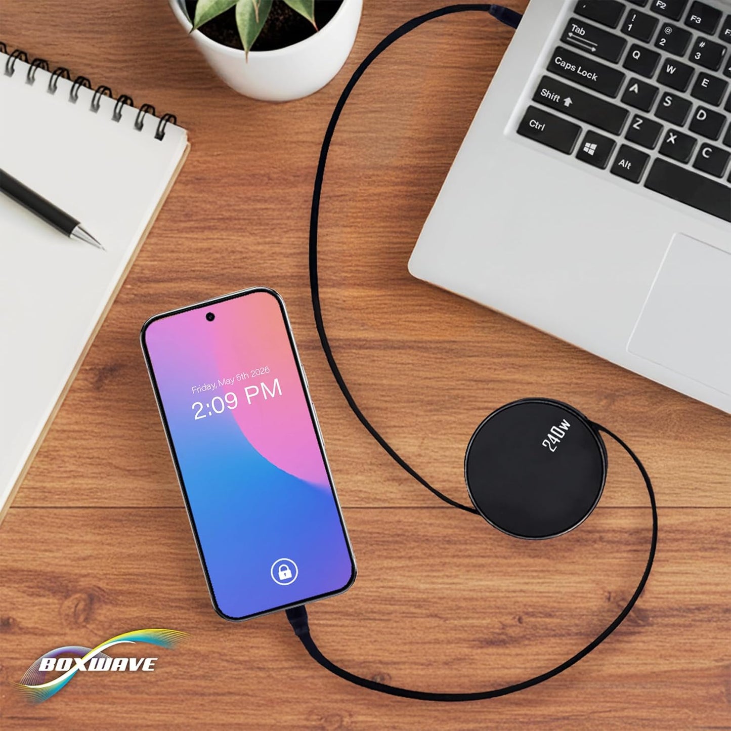 BoxWave MP3 (240W), 240W Cable Compatible with Majority Player with Bluetooth - PD miniSync Retractable PD Portable USB