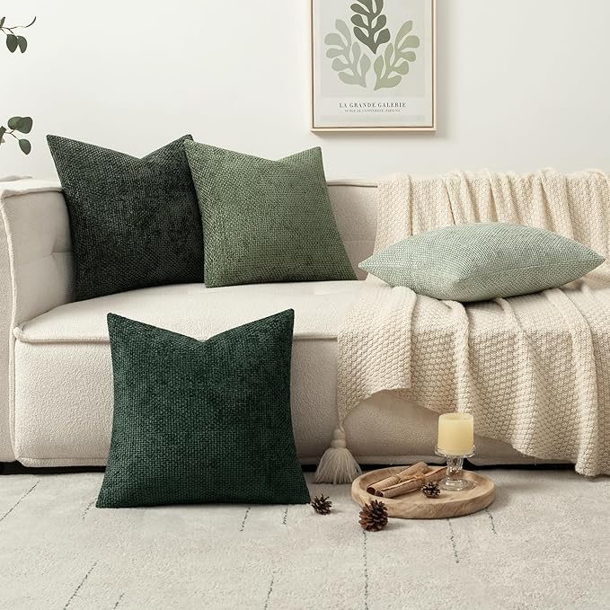 MIULEE Pack of 4 Couch Throw Pillow Covers 20x20 Inch Green Soft Decorative Chenille Pillow Covers Farmhouse Accent Cushion Covers for Boho Spring Home Decor Sofa Bedroom Living Room