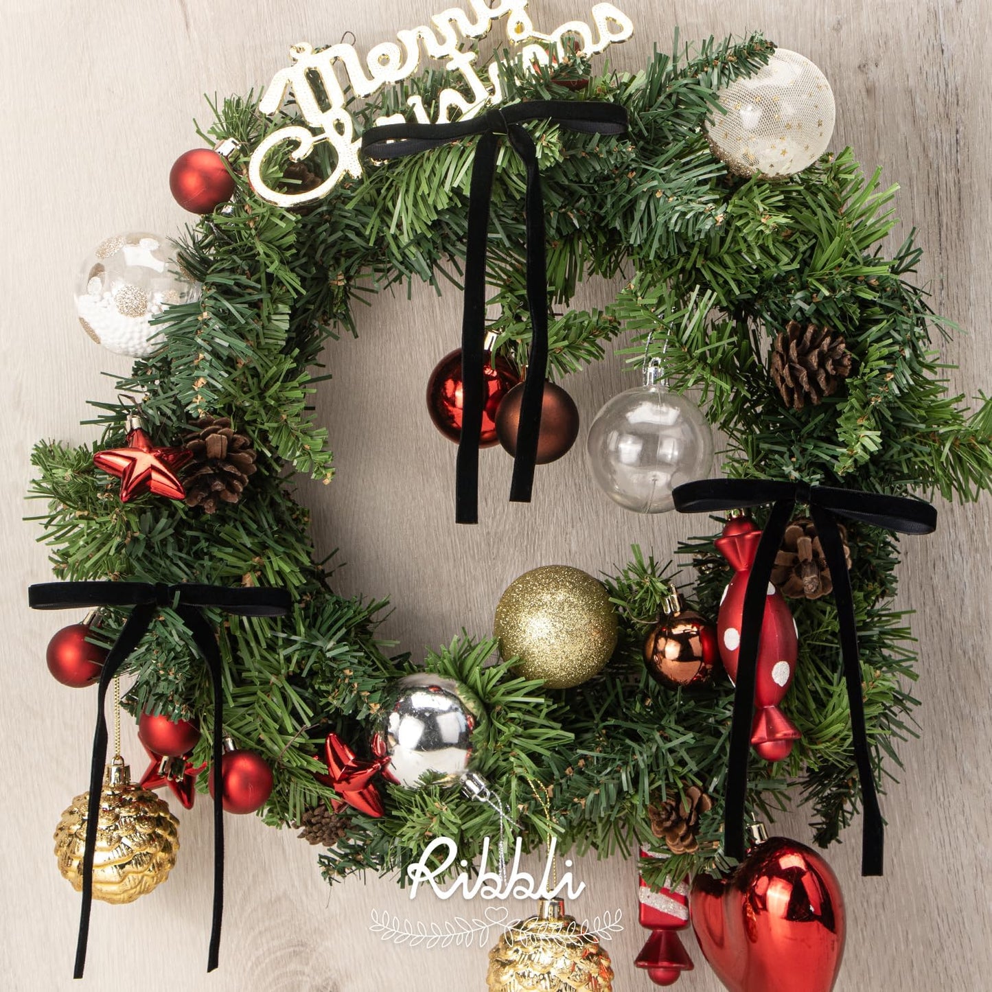 Ribbli Black Velvet Bows - 24 Vintage Christmas Tree & Wreath Ribbon Bows | 5 x 7 Inch, 3/8 Inch Wide