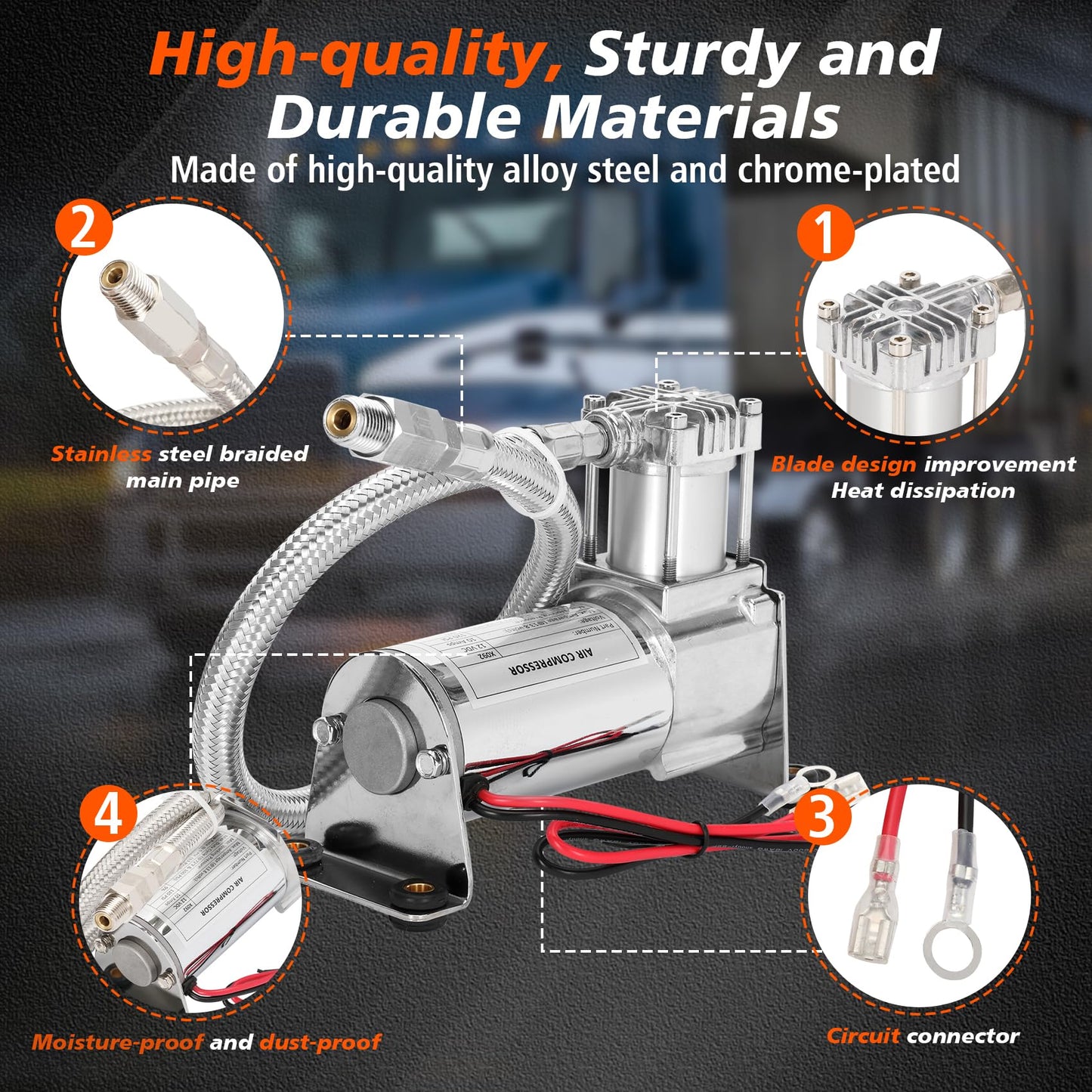 12V Heavy Duty 444c Air Compressor Kit - 120 PSI,Replacement for Air Lift 16092 16192, 16092 Air Compressor System Applicable to Train Horns, Air Horns, Pneumatic Suspension (2 PACK)