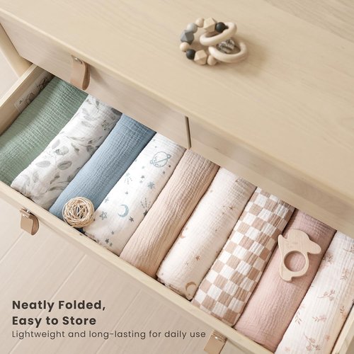 Konssy Muslin Swaddle Blankets - Soft & Breathable 3-Pack for Newborns | Large 47 x 47 Inches