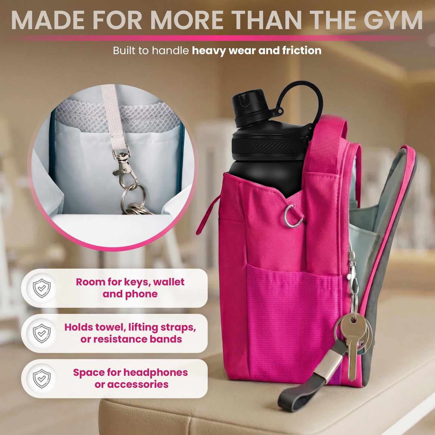abzzz Magnetic Gym Bag Magnetic Gym Water Bottle Bag Water Bottle Holder With Magnet Pocket For Phone Keys Shaker Wallet Crossbody Workout Golf Cart Men Women Pink