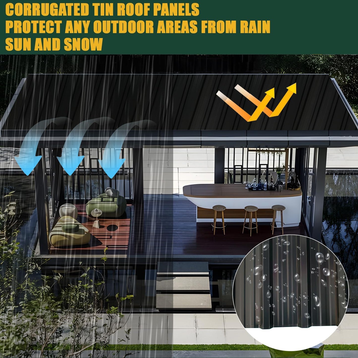 18pcs Roof Flashing Panels, L60.63×W17.72 Inch Corrugated Galvanized Roofing Panels, Porche, carport, shed, Stable, Chicken coop Black