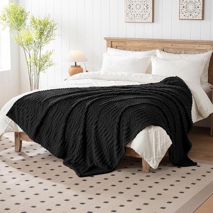90x90 Inch Black Queen Large Blanket - Soft & Fluffy Fleece, Neutral Tan Color, Cute & Aesthetic, Perfect for Sofa, Couch, Bed, Living Room & Bedroom, All-Season Use, Plush & Cozy Decorative Blanket