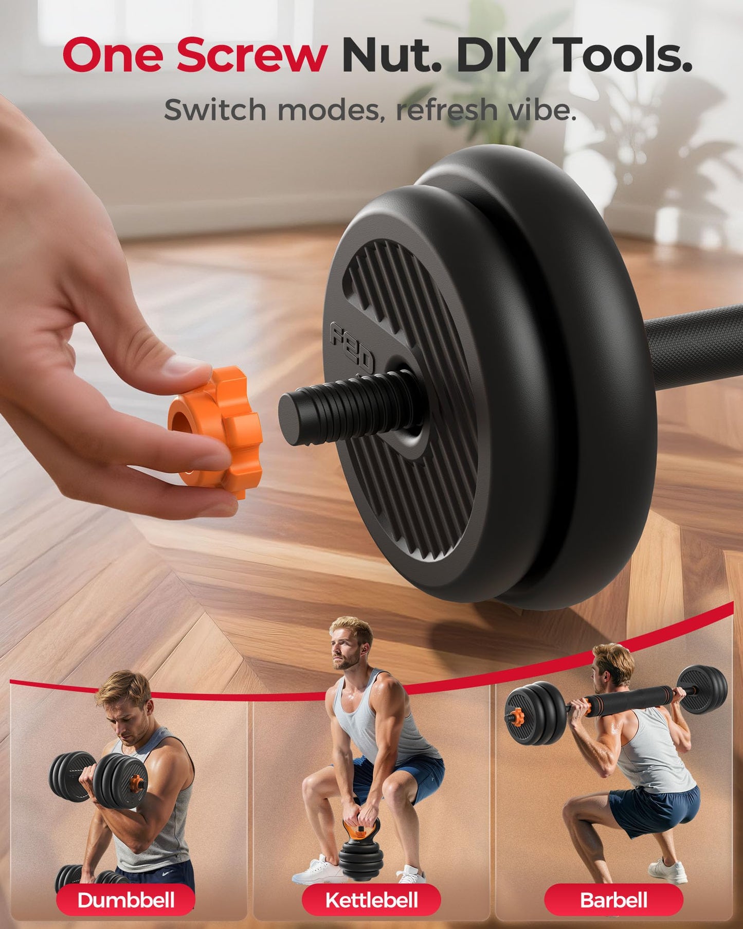 FEIERDUN Adjustable Dumbbells, 20lbs Free Weight Set with Connector, 4 in1 Dumbbells Set Used as Barbell, Kettlebells, Push up Stand, Fitness Exercises for Home Gym Suitable Men/Women