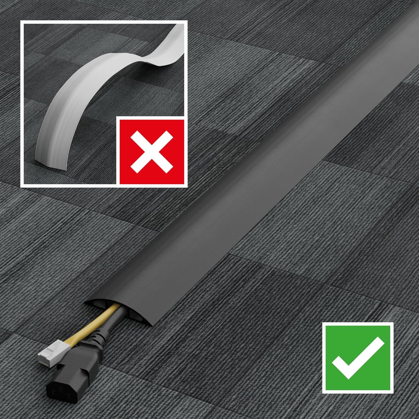 D-Line 6ft 0.63" 0.31" Floor Cord Cover, Cable Protector, Hide Extension Cords, Protect Cords, Prevent Cable Trips
