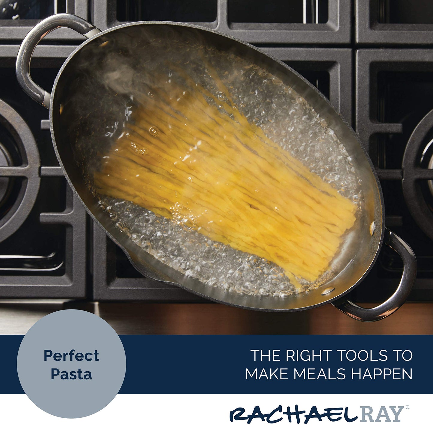 Rachael Ray 80090 Professional Hard Anodized Nonstick Cookware Oval Pasta Pot/Braiser, 8 Quart - Gray