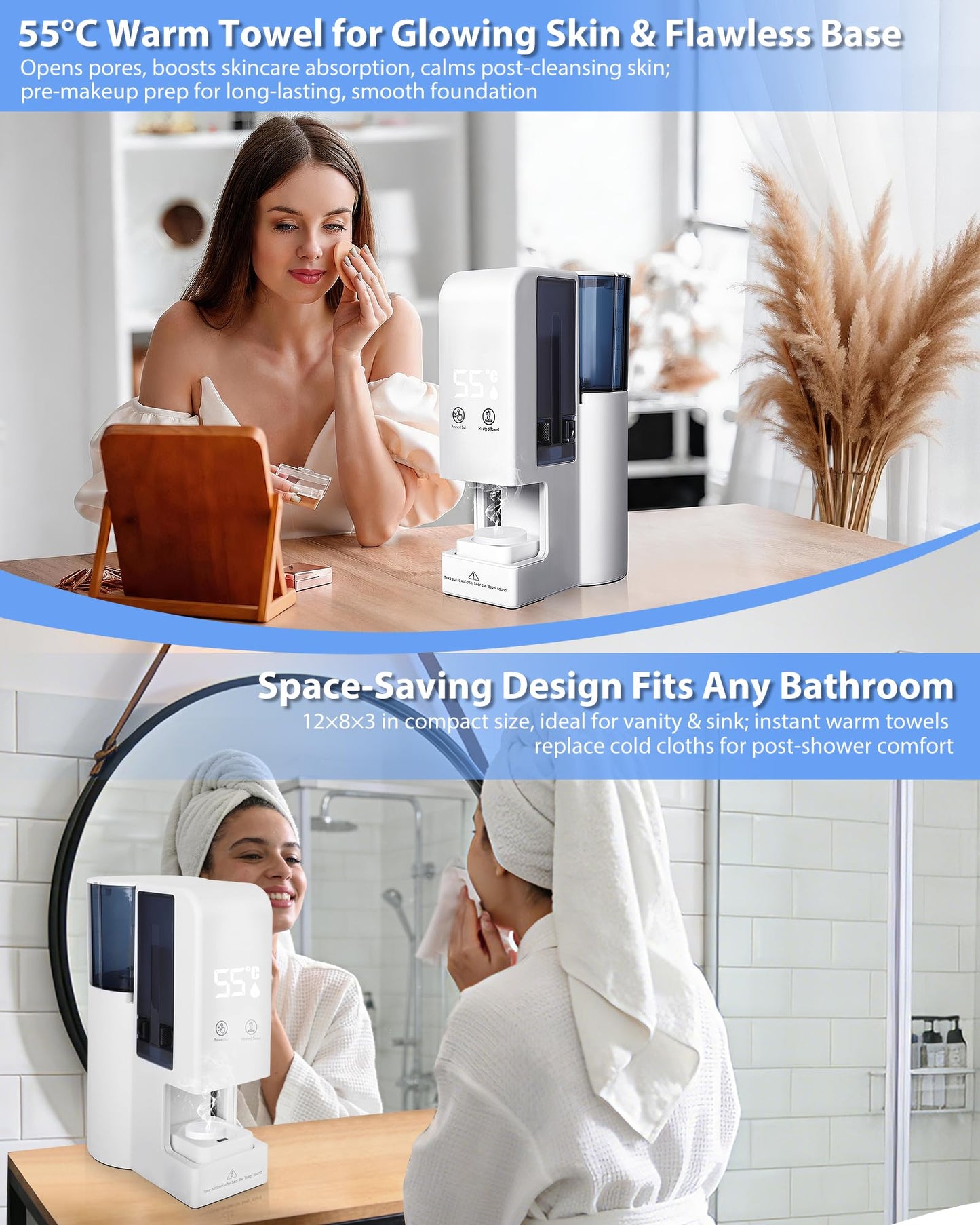 Hot Face Towel Heater Machine, Automatic Disposable Towel Warmer with Steam, 5-Second Heating, 55°C Constant Temperature, Portable Face Towel Steamer (1PC Towel Machine+100PCS Towels)
