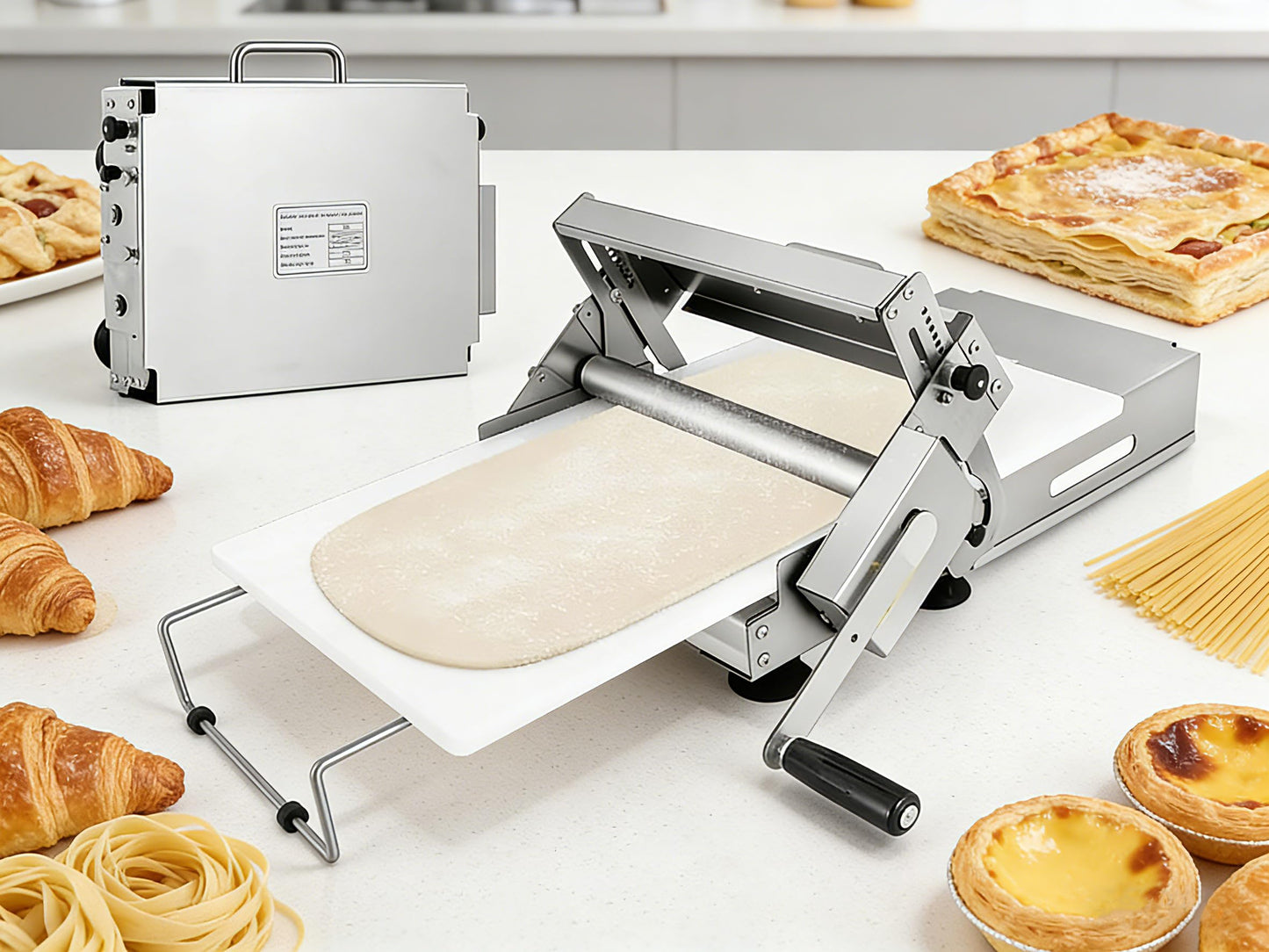Folding Dough Sheeter 12in Manual Dough Roller Machine Dough Sheeter Machine For Home Thickness Adjustable for Pizza, Croissants, Puff Pastry