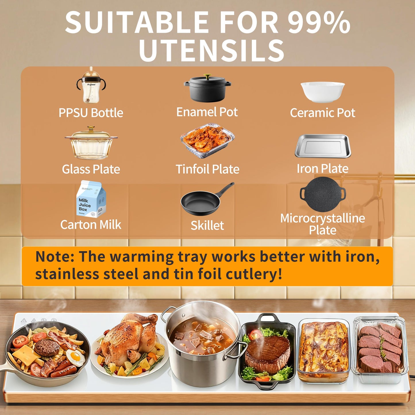 Electric Warming Tray (Extra Long 59”x12”)，Commercial Food Warmers for Parties Buffet, Warming Mat for Food with Thermostat, Tempered Glass Chafing Dishes with Adjustable Temperature, White