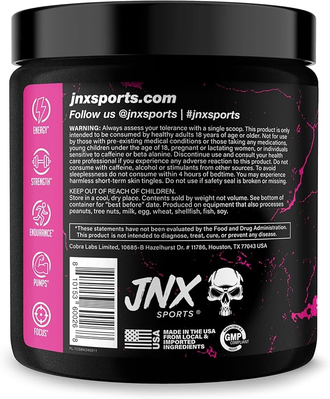 JNX SPORTS The Curse! Pre Workout Powder for Men & Women, Caffeine, Beta-Alanine, Creatine, L-Citrulline, 50 Servings, Strawberry Kiwi Flavor ??Boost Energy, Strength & Focus