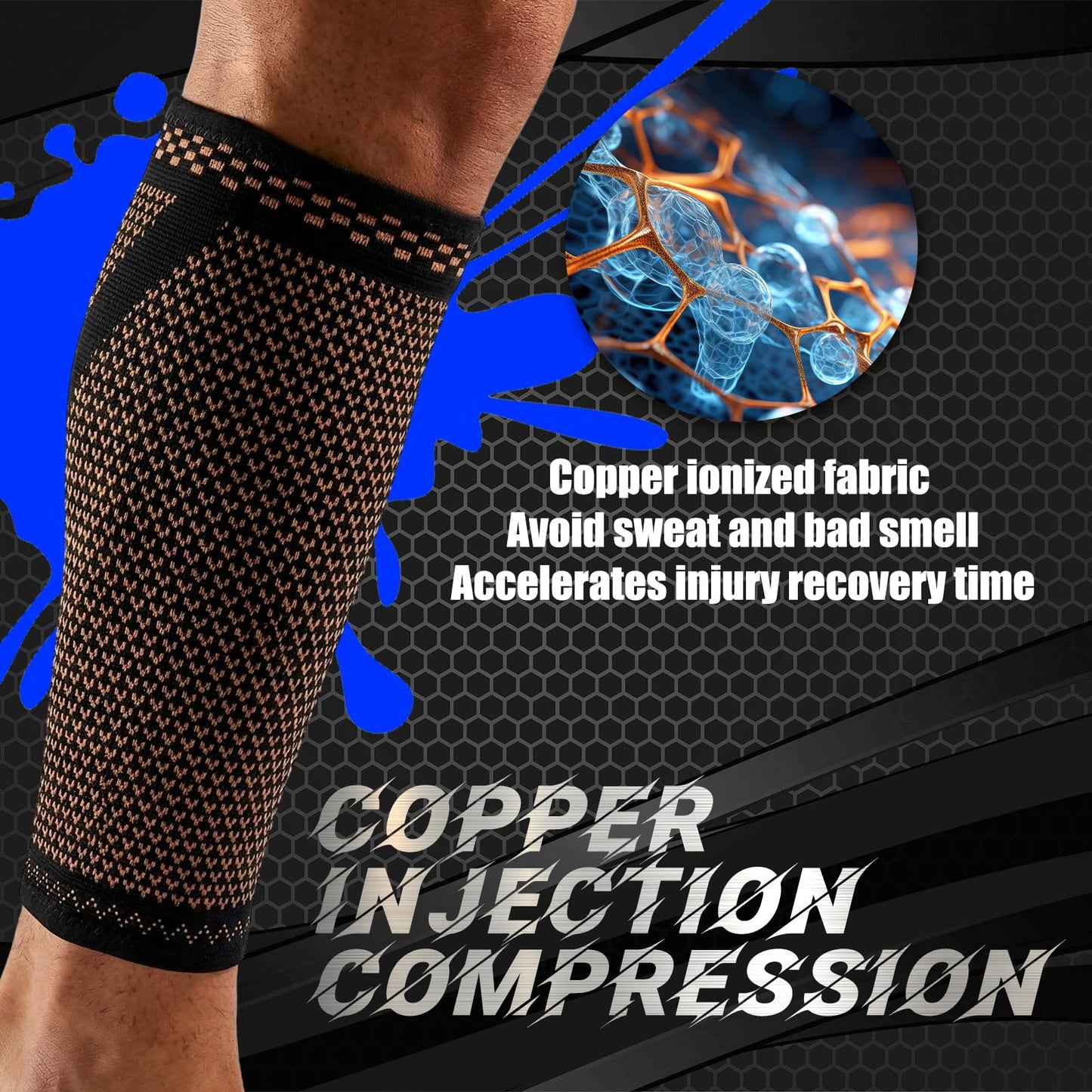 Funnysoft 4 Pairs Copper Calf Compression Sleeves for Men Women Knee Brace for Relieve Knee Pain Calf Support Brace Black Leg Compression Sock Support for Running Meniscus Tear Sports