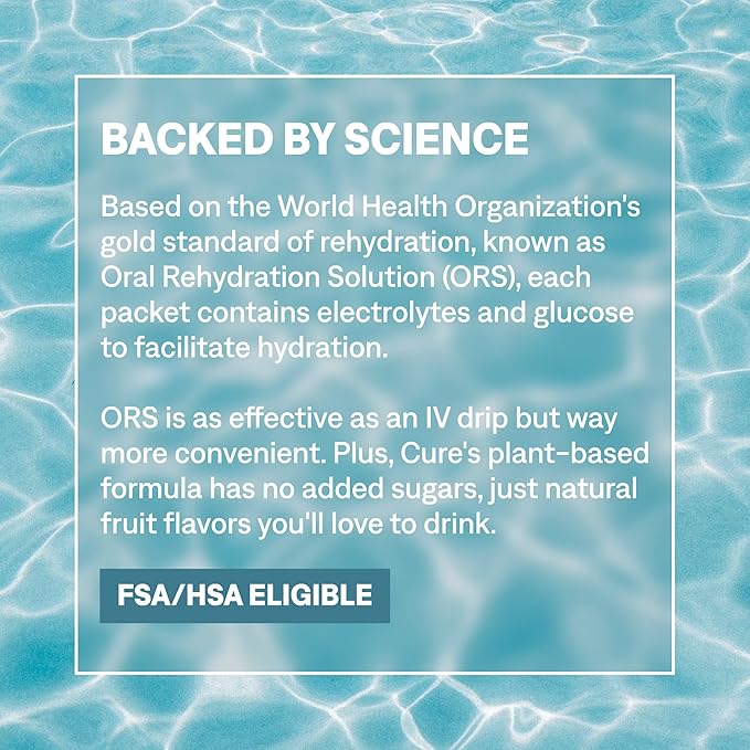 Cure Hydration | Plant-Based Electrolyte Drink Mix | No Added Sugar | FSA-HSA | Dehydration Relief Powder Made with Coconut Water | Non-GMO | Vegan | Pouch of 14 Packets - Grapefruit