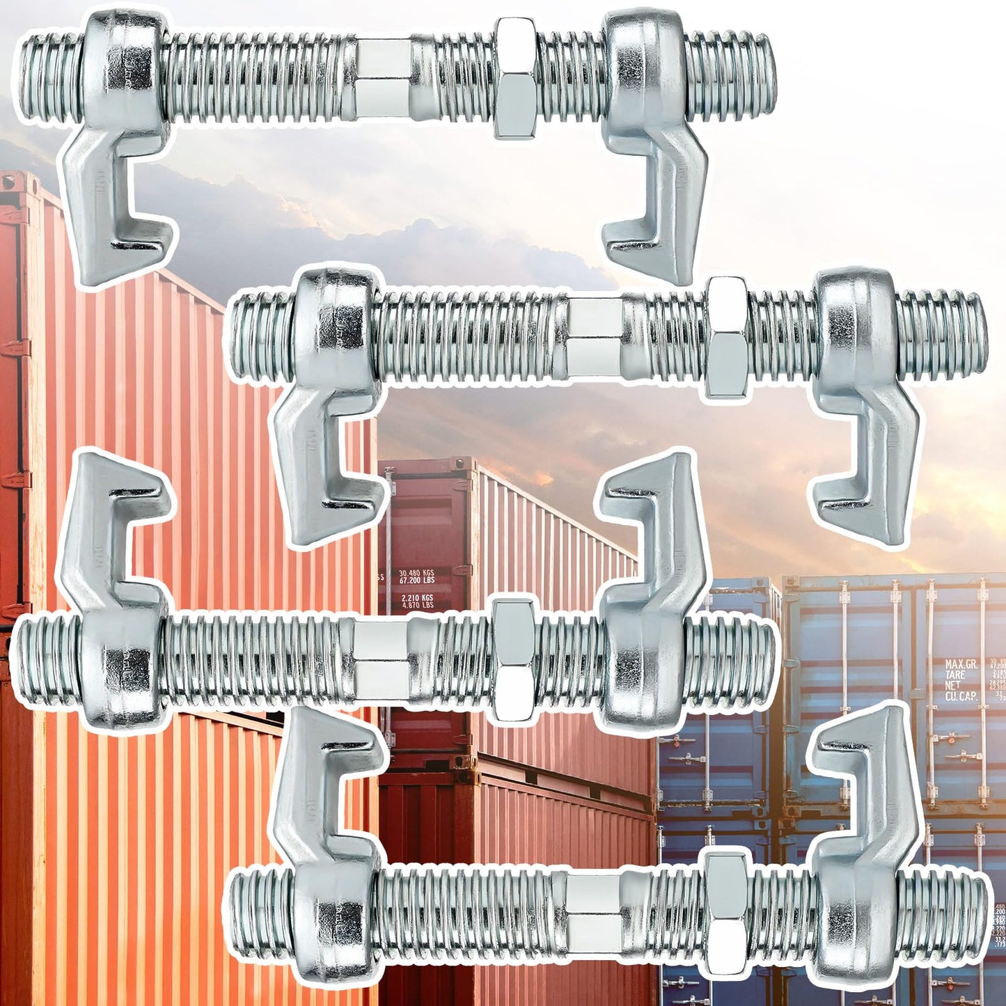 Gisafai 4 Pack Shipping Container Connectors Bridge Fitting Clamp 260 mm Galvanized Screw Clamp to Connect Together, 20 or 40 Foot Containers Accessories Wheels Kit