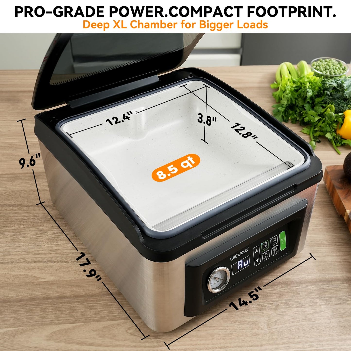 Wevac Chamber Vacuum Sealer, 12” Seal Bar, Auto Vacuum Time, Deep Chamber with Easy-Clean Design, Commercial-Grade for Meats, Liquids, Soups, Sous Vide & Mason Jars, CV12 Pro