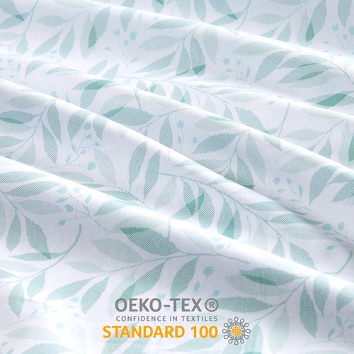 Madison Park 100% Cotton Sheets, Breathable & Soft Cotton Bed Sheets, Printed Design, Elastic Pocket Cotton Sheet Set Fits Up to 17" Mattress, All Season, Queen Green Leaves 4 Piece