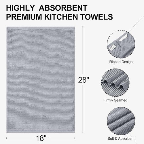 Homaxy Premium Kitchen Towels - Ultra Absorbent 100% Cotton Hand Towels Set | 6 Pack, 18"x28", Grey