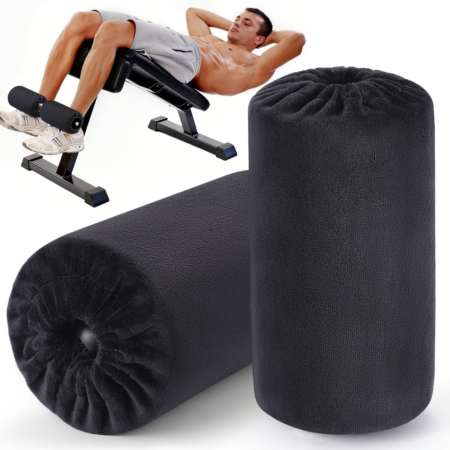 Foot Foam Pads Rollers Replacement with Luxury Plush Cover - Sweat-Wicking & Easy Clean, Cloud-Like Comfort for Home Gym Leg Extension, Weight Bench, Inversion Table - Fits 1-Inch Tube (2PCS)