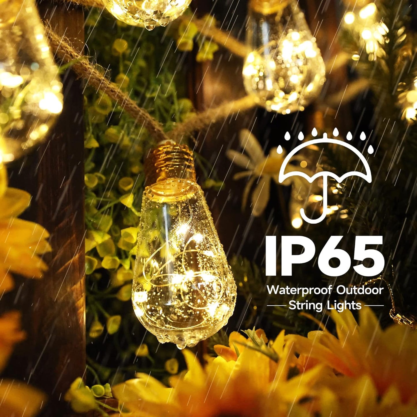 Skiennix Solar Outdoor String Lights - 20Ft Vintage Rope Hemp | Waterproof Warm White with 8 Modes & 16 Shatterproof Bulbs