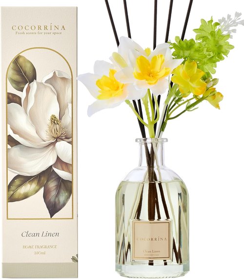 Cocorrína Reed Diffuser - Clean Linen Scent | 8.5 Fl. Oz (250ml) with 8 Sticks for Home Decor