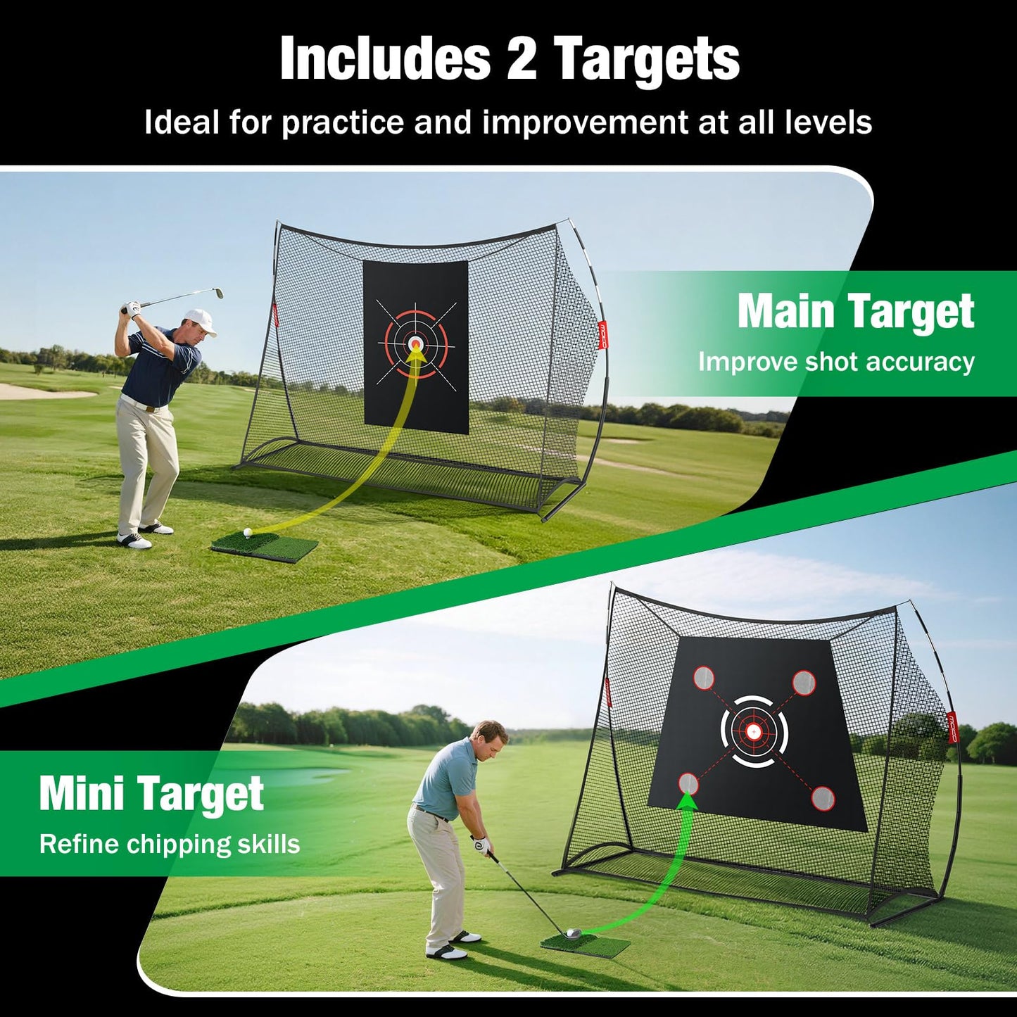 MoKo Golf Net, 10 x 7ft Golf Practice Net with 2 Targets, Portable Hitting Nets for Backyard Garage Indoor, Improve Swing Putting Pitching, Gift for Men & Golfer