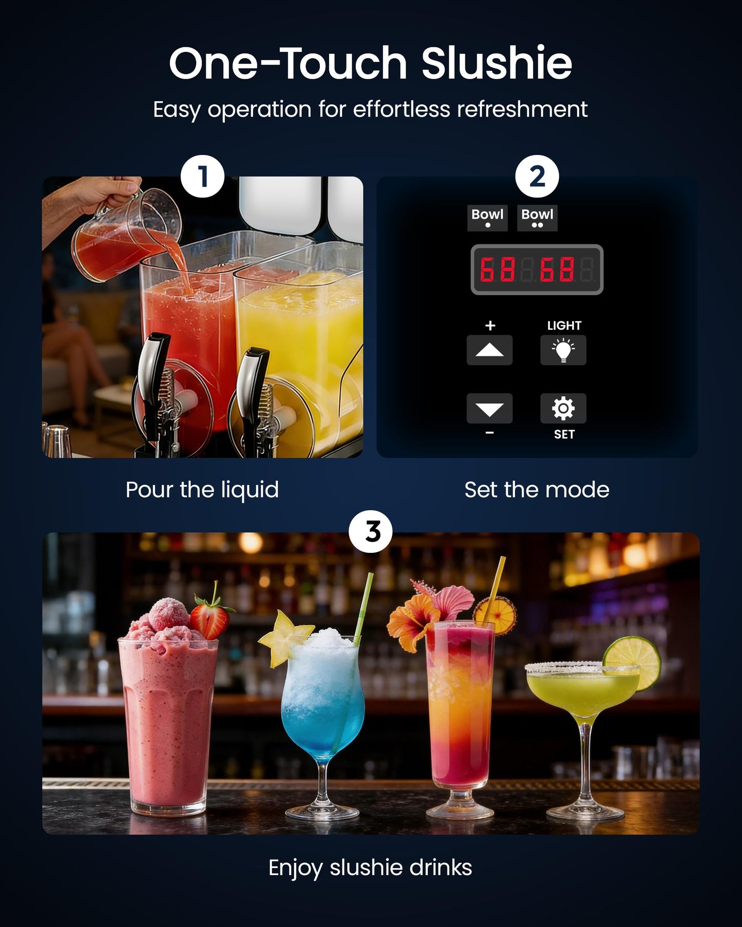 ICEVIVAL 30L Double Tanks Commercial Slushie Machine, Margarita Frozen Drink Machine with Independent Controls & LED,Commercial Slushy Machine Top for High-Traffic Bars Restaurants, ETL Certificated