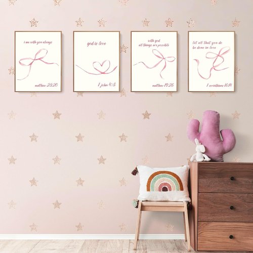 LARTSFRO Coquette Pink Bow Wall Art - Aesthetic Decor for Teen Girls | Set of 4 Unframed 12x16 Inch Prints