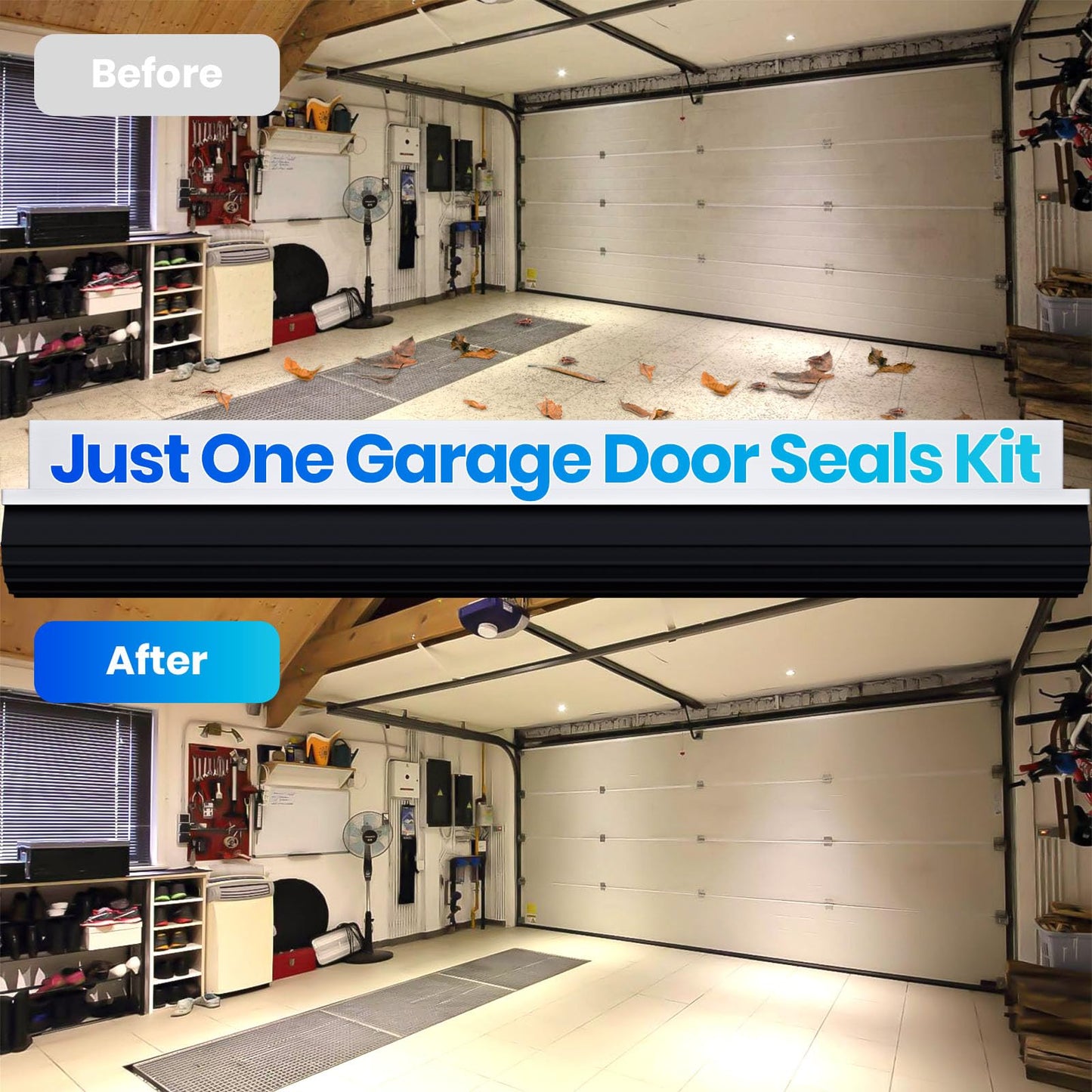 Professional Garage Door Seal Kit Fit for Steel/Wood Doors, Aluminum Garage Door Seal Track with 2" Brush+u+o EPDM Rubber Weatherstrip Dust & Heat Resistant，-40°f to 240°f, Pre-Drilled Holes (16.5 Ft)