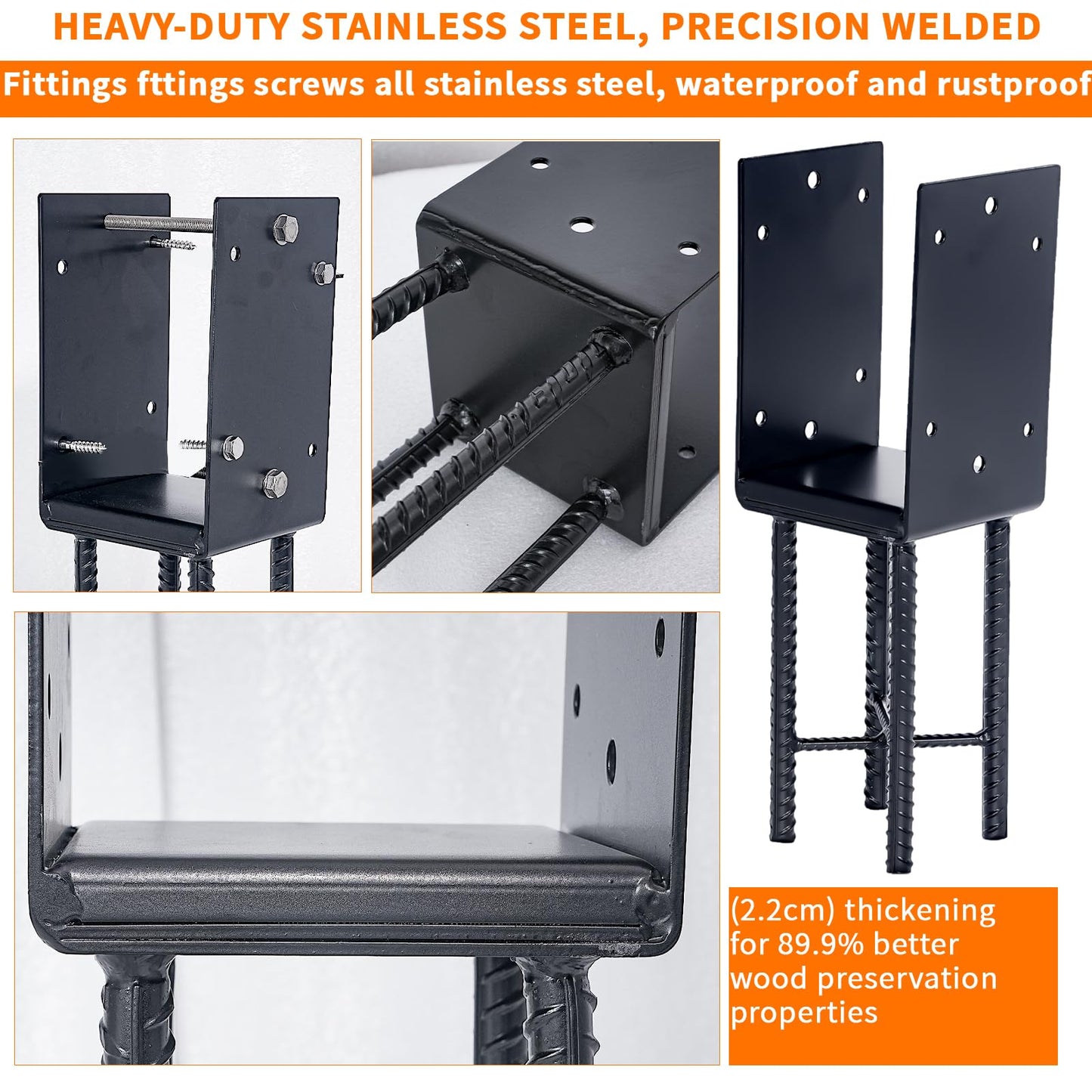 6 * 6" Heavy-Duty, U-Shaped, Moisture-Proof Concrete Wooden Post Brackets, Used for The Concrete anchoring Brackets of Wooden Posts in Deck railings, Garden Fences, pergolas, terraces, etc. (4, 6x6)
