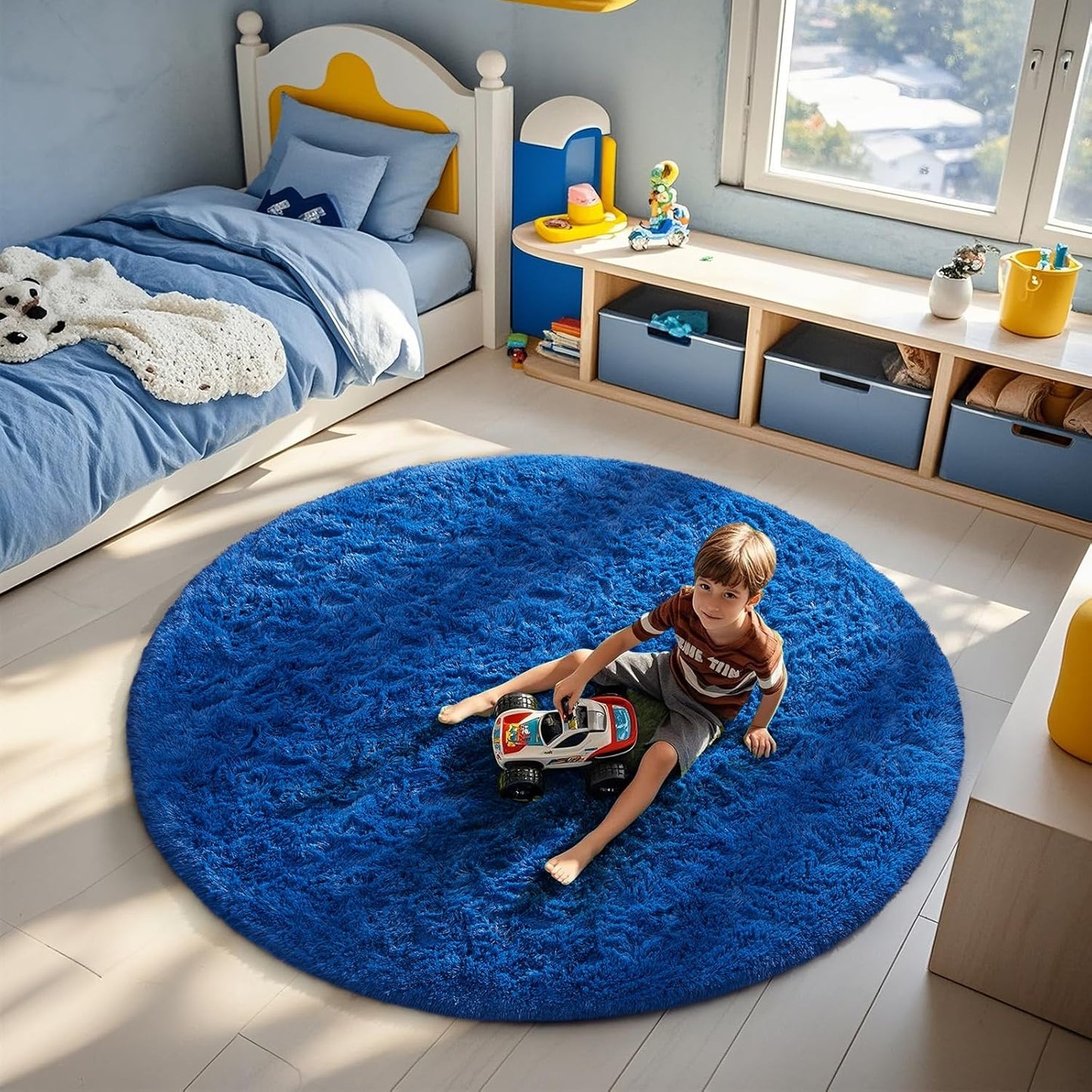 Ophanie Round Rug - 6Ft Blue Circle Area Rug | Plush Soft Shaggy Carpet for Kids' Rooms