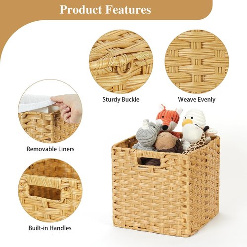 DULLEMELO Wicker Storage Cube Set - 11-Inch Baskets with Handles for Easy Organization - Natural Finish, Set of 4