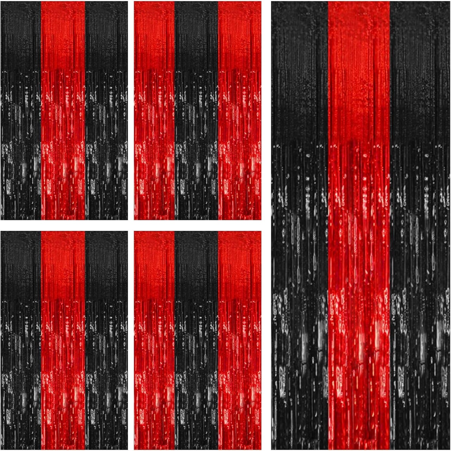 Skiennix 5 Pack Foil Fringe Curtains - Black & Red Party Backdrop Decorations for Events & Celebrations
