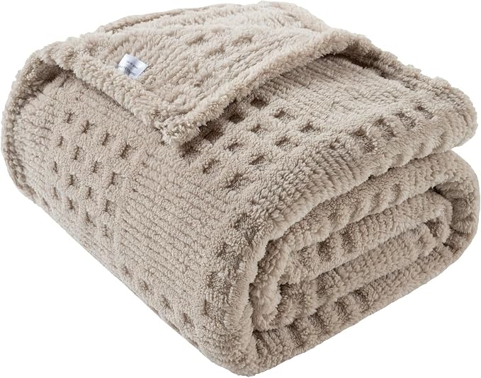 90x90 Inch Brown Waffle Queen Blanket - Soft & Fluffy Fleece, Neutral Tan Color, Cute & Aesthetic, Perfect for Sofa, Couch, Bed, Living Room & Bedroom, All-Season Use, Plush & Cozy Decorative Blanket