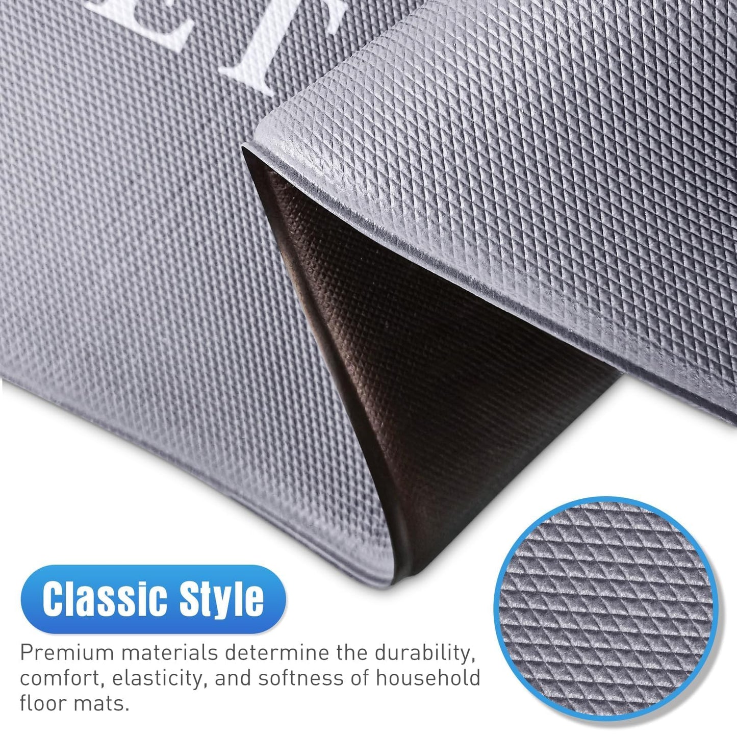 HappyTrends Kitchen Mat for Floor, 2PCS Cushioned Anti-Fatigue Kitchen Rugs, Waterproof Non-Slip Standing Mats and Rugs Set for Kitchen, Office, Laundry, Grey, 17.3"×30"+17.3"×47"