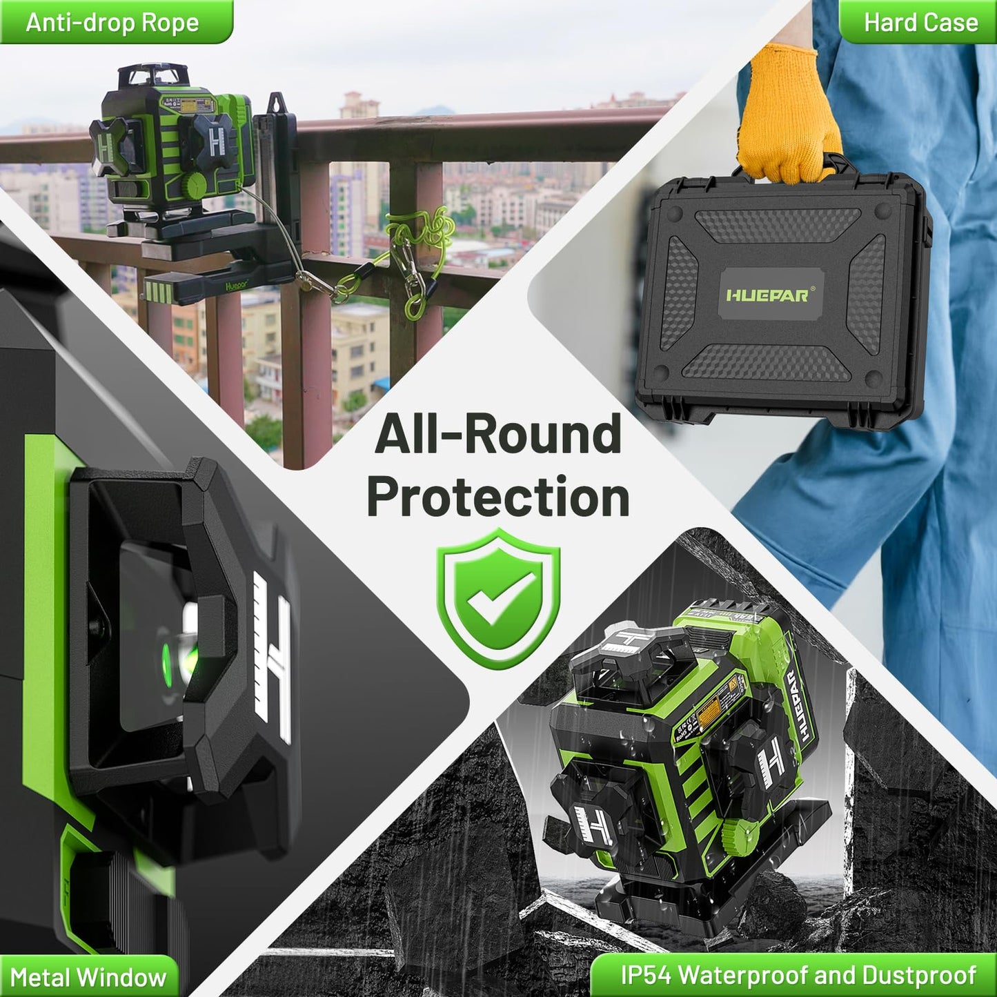 Huepar W04CG Laser Level 360 Self Leveling with 60" Tripod, Laser Class: Class II (IEC/EN60825-1/2014), 1mW power output