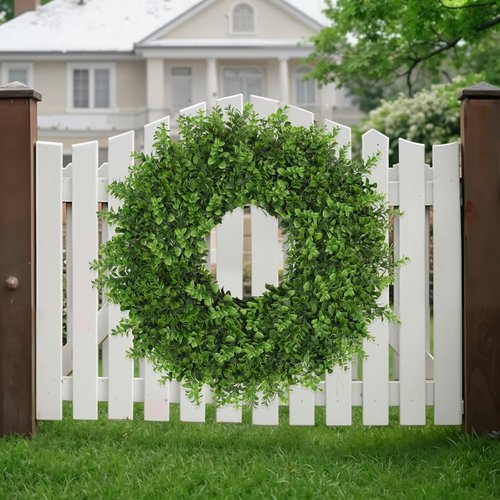Large 26-Inch Boxwoods Wreath by [Brand Name] - Artificial Green Leaves for Year-Round Home Decor