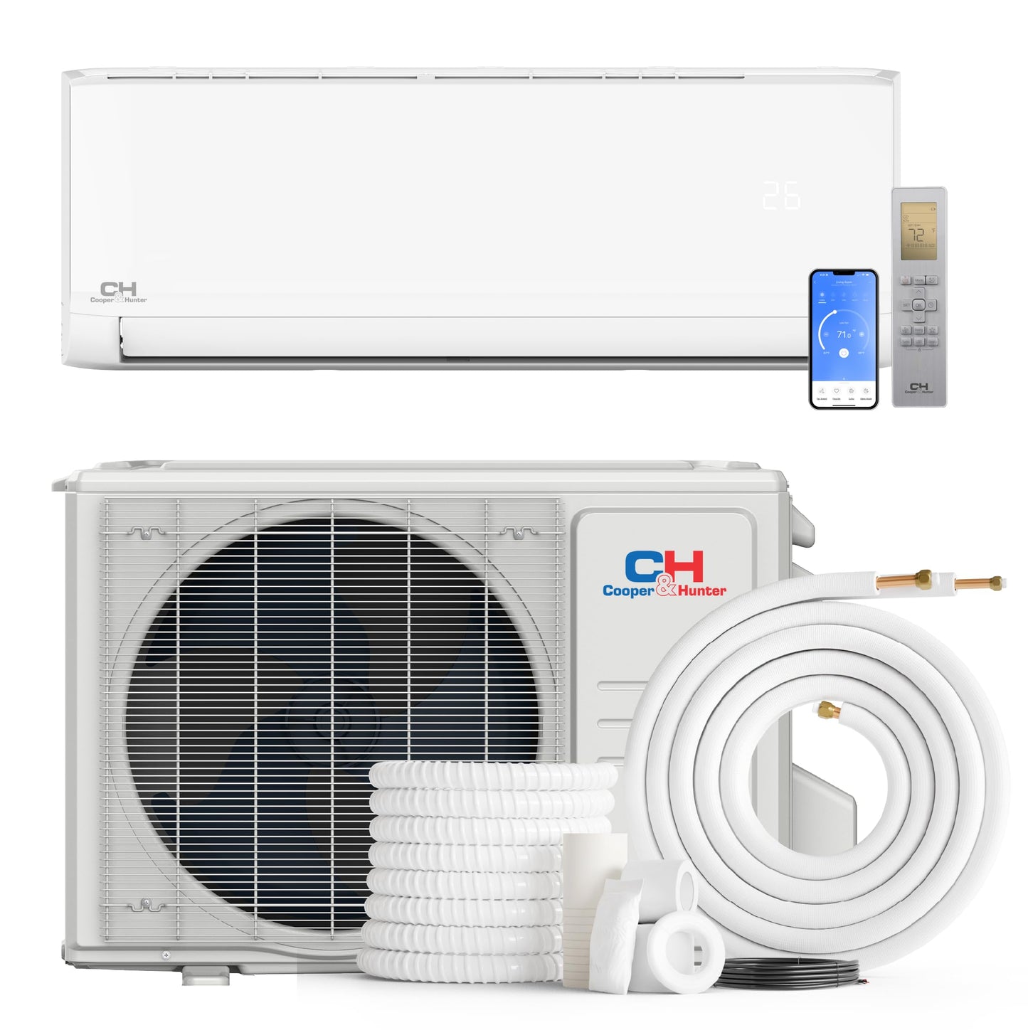 Cooper & Hunter Olivia Series 12,000 BTU 115V Mini Split AC/Heating System, Ductless Wall Mount - 23.2 SEER2 Inverter - Smart Kit & 16FT Installation Kit Included - Pre-Charged