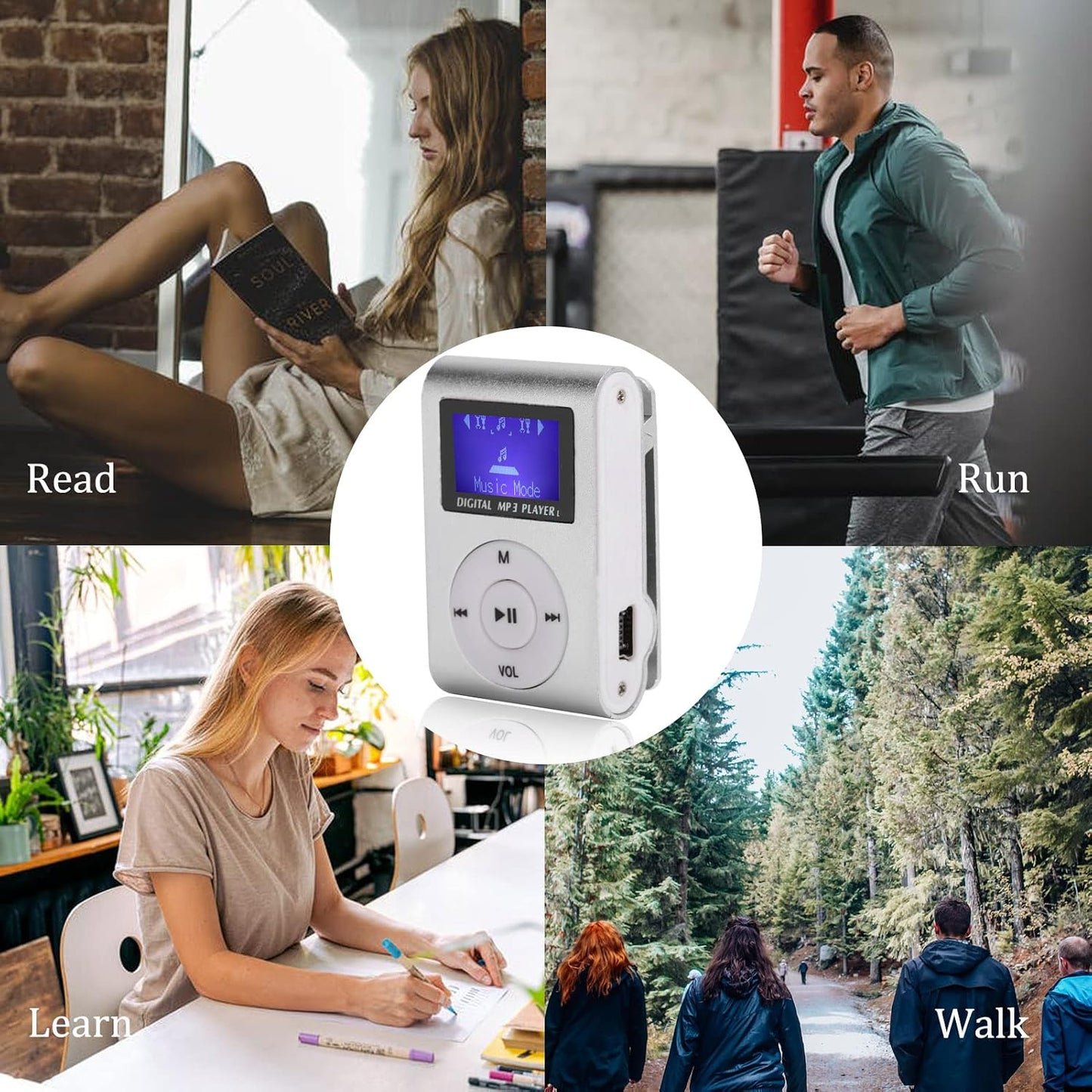 ciciglow MP3 32G,Suitable Mini Player,Mini LCD Screen Display USB Player,with Earphones,Ultra-Light Clip-on