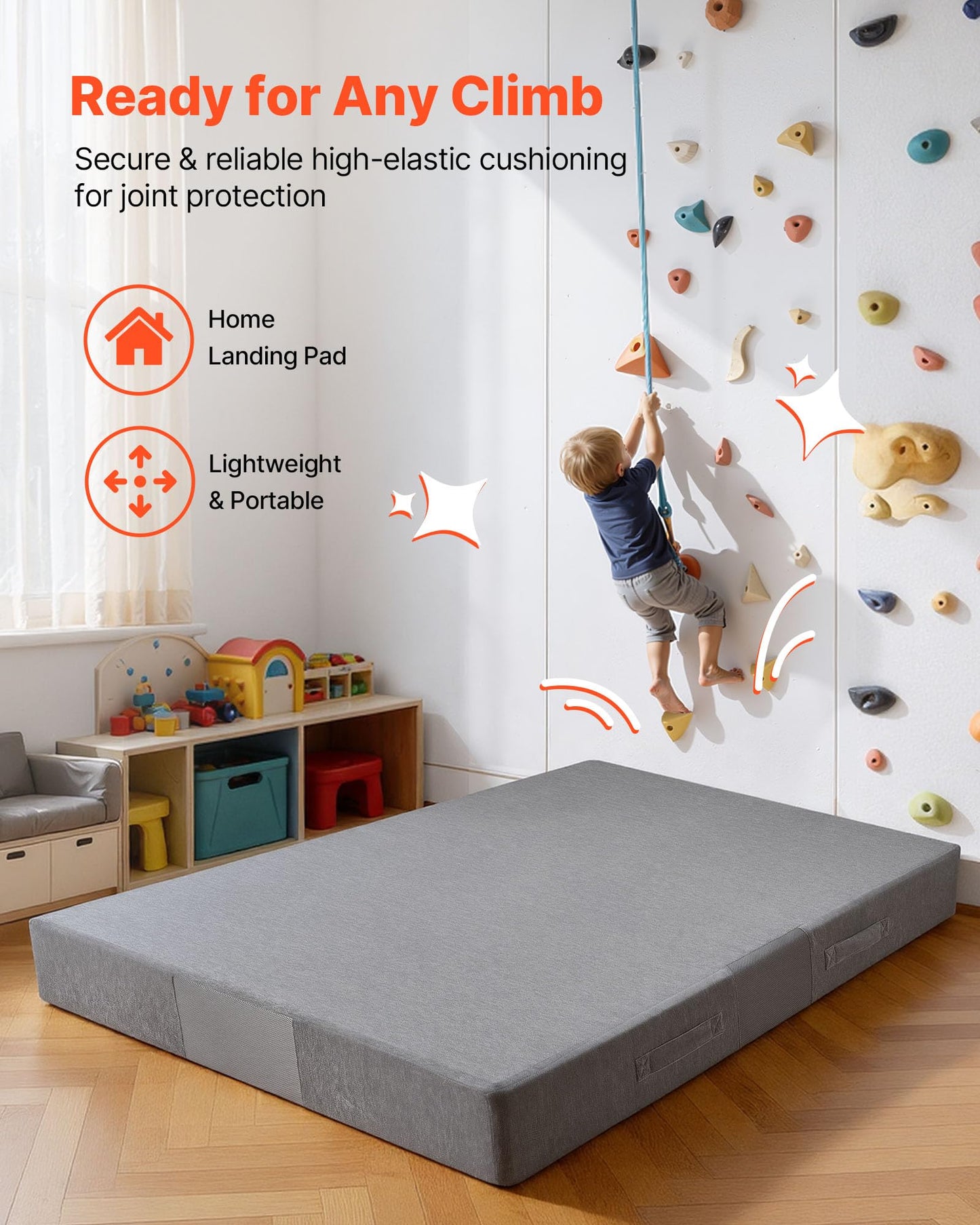 VEVOR Crash Pad, 6 x 4 ft Crash Pad for Kids Sensory with Soft Thick Foam and Washable Cover, Giant Pillow Mat Large Sensory Room Equipment for Children and Adults Jumping, Play, Climbing & Gymnastics