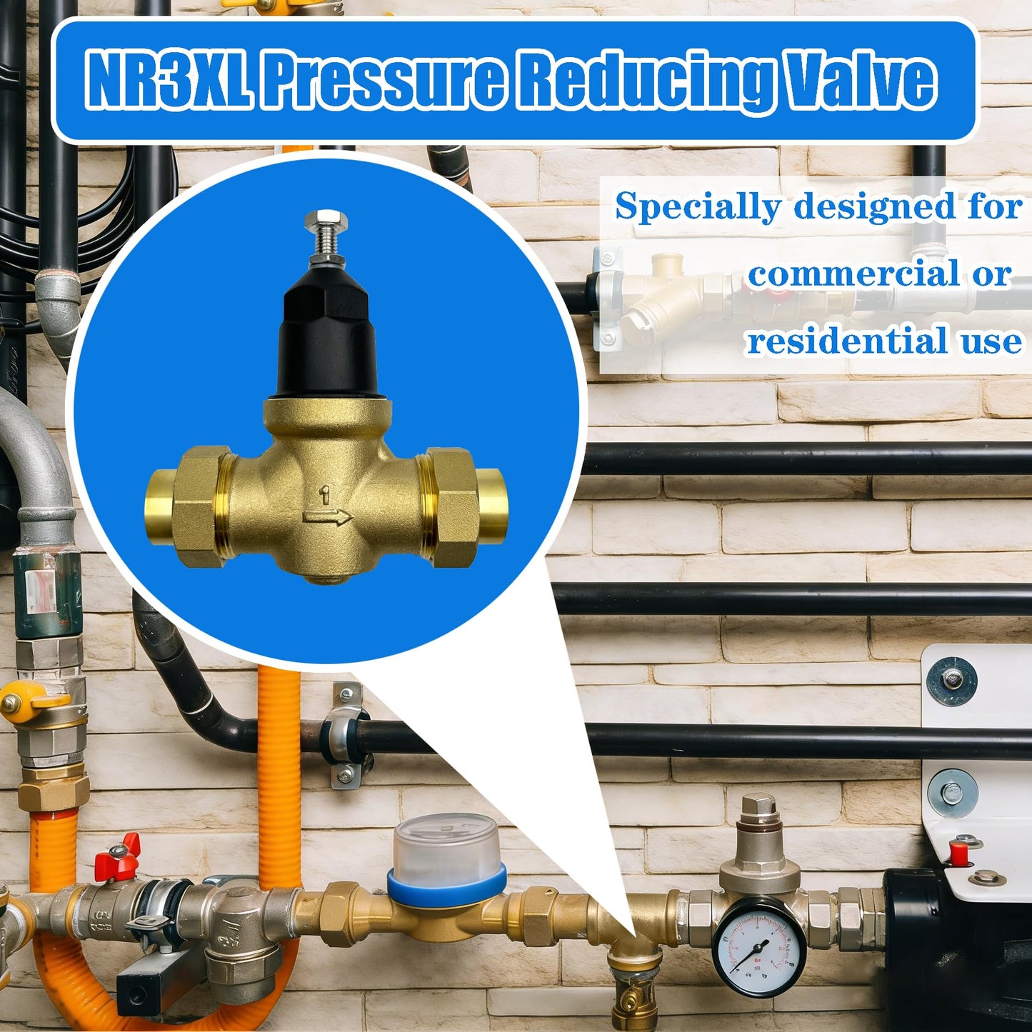 Upgraded 1" NR3XL Pressure Reducing Valve Single Union Female x Female NPT Connection,Short Lay Length and Compact Design,Water Savings and Energy Savings