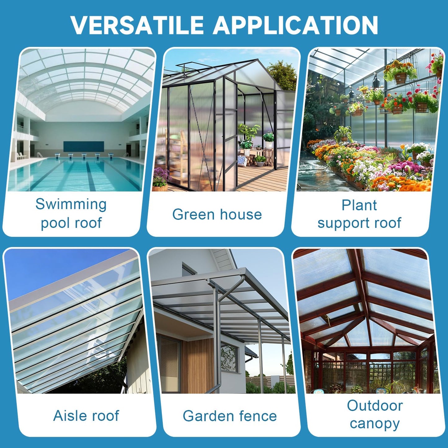 Vigo huseeo 6 PCS Polycarbonate Greenhouse Panels, 60''X 24''X 0.24'' Twin-Wall Roof Panels Sheets, Waterproof UV Protected Plastic Roof Sheeting for Greenhouse Covering
