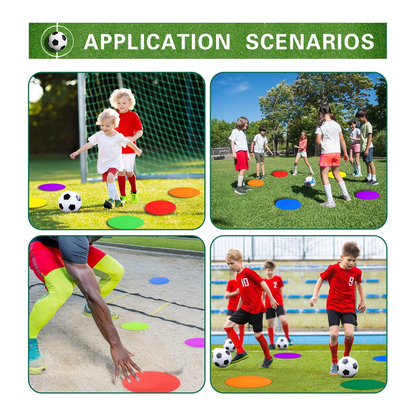 PIKZH 36 Pcs Poly Spot Markers 9 inch Non-Slip Rubber Agility Training Markers Floor Dots Flat Field Cones for Football Basketball Soccer School Exercise Drills Gym Dance Practice